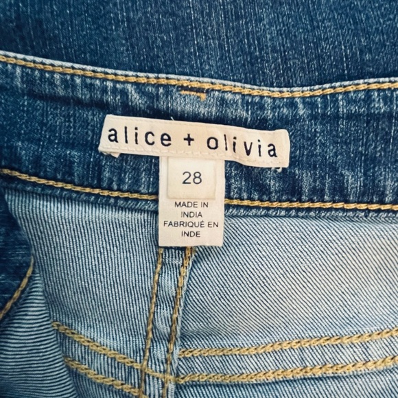 Alice + Olivia Beta Crop Wide Leg Blue Jean Embroidery Sequins Tassels Size 28 - Picture 13 of 15